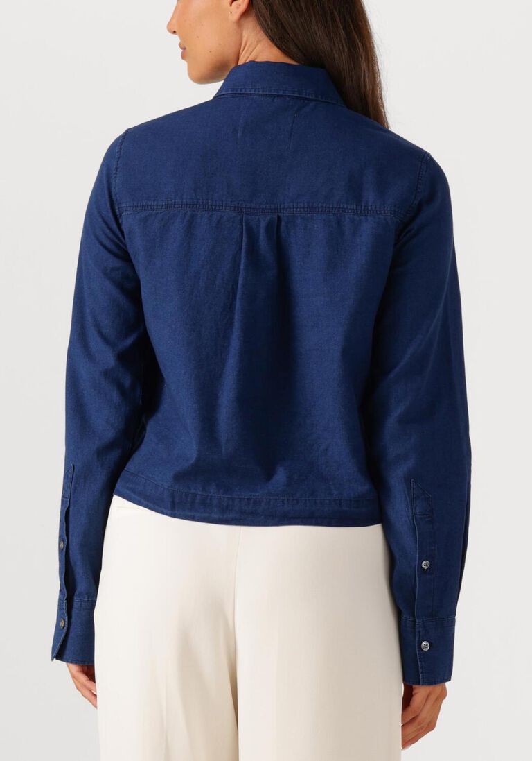 donkerblauwe closed blouses cropped classic shirt