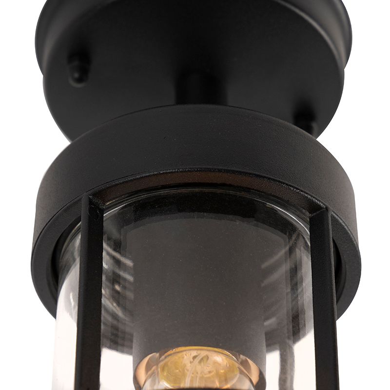 Landelijke buitenplafondlamp zwart met glas IP44 - Elza