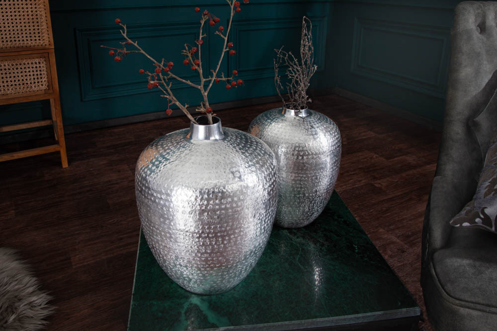 Elegantes Vasen 2er Set ORIENTAL 33cm silber in Handarbeit verziert