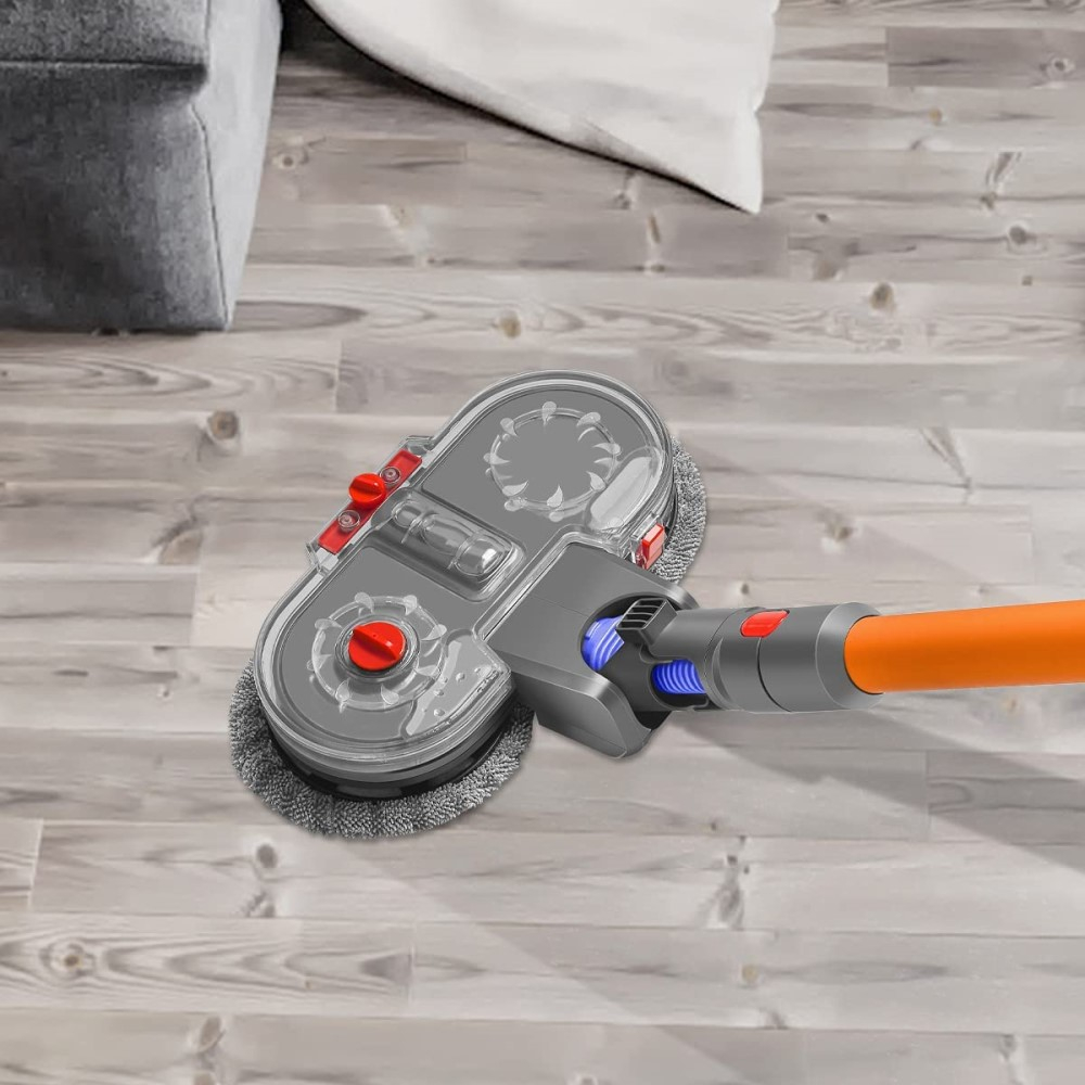 Elektrischer Wischkopf Bodenmopp Aufsatz mit Wassertank inkl. 12 Stoff Pads für Dyson Staubsauger V7 / V8 / V10 / V11 / V15 - Grau