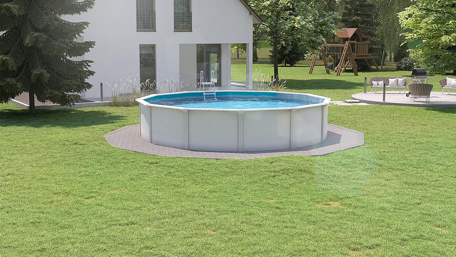 Steinbach Stahlwandpool Set Nuovo de Luxe II – 012151 – Ø 460 x 120 cm – Robuster Pool in Weiß für bis zu 17.900 l Wasserinhalt – Mit winterfester blauer Innenfolie und zahlreichem Zubehör