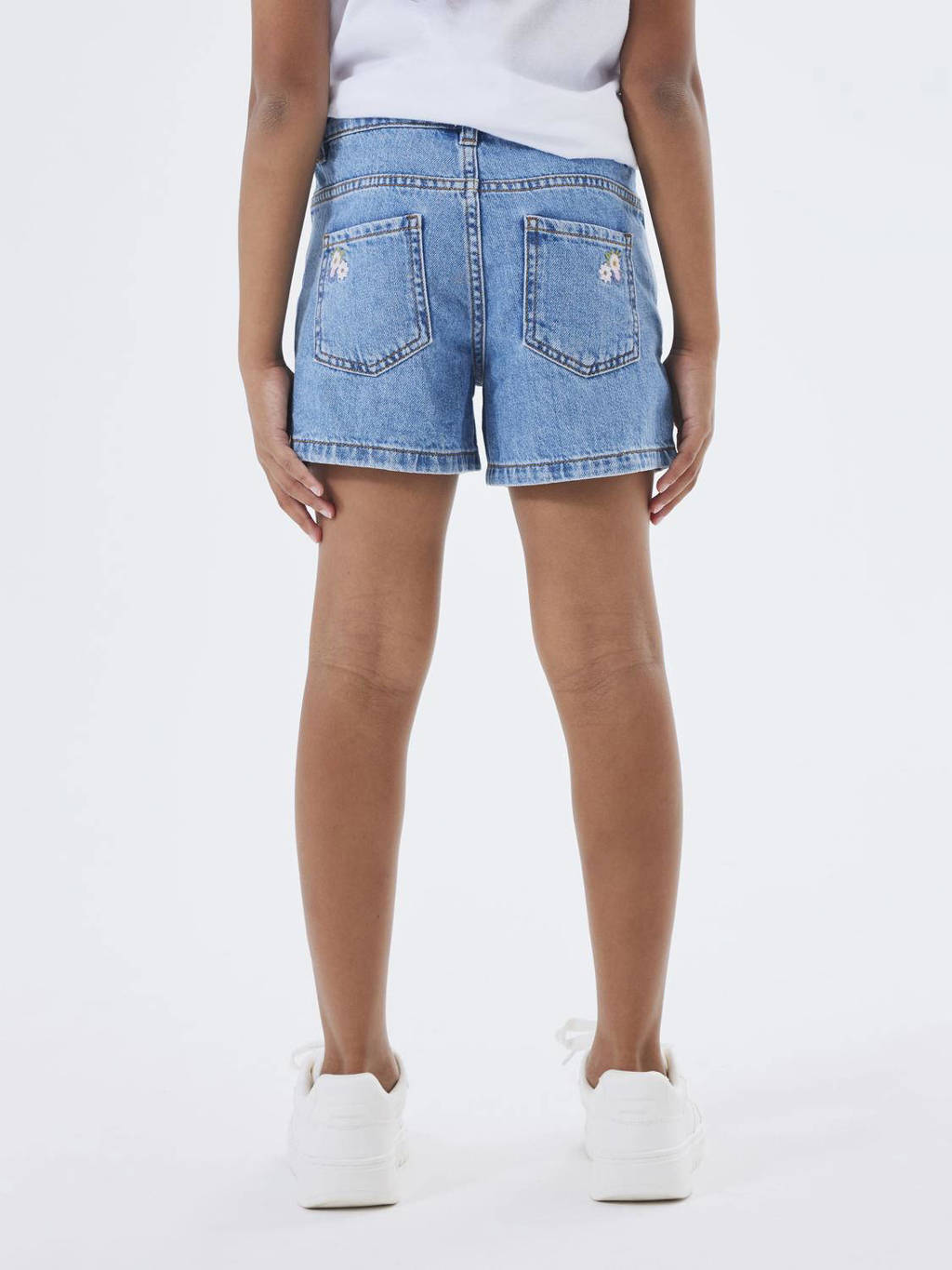 NAME IT gebloemde regular fit denim short NKFBELLA medium blue denim