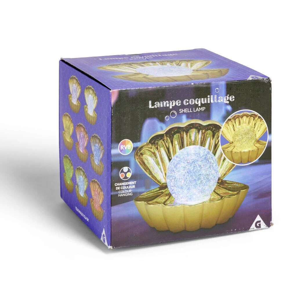 Lampe LED perle et coquillage doré