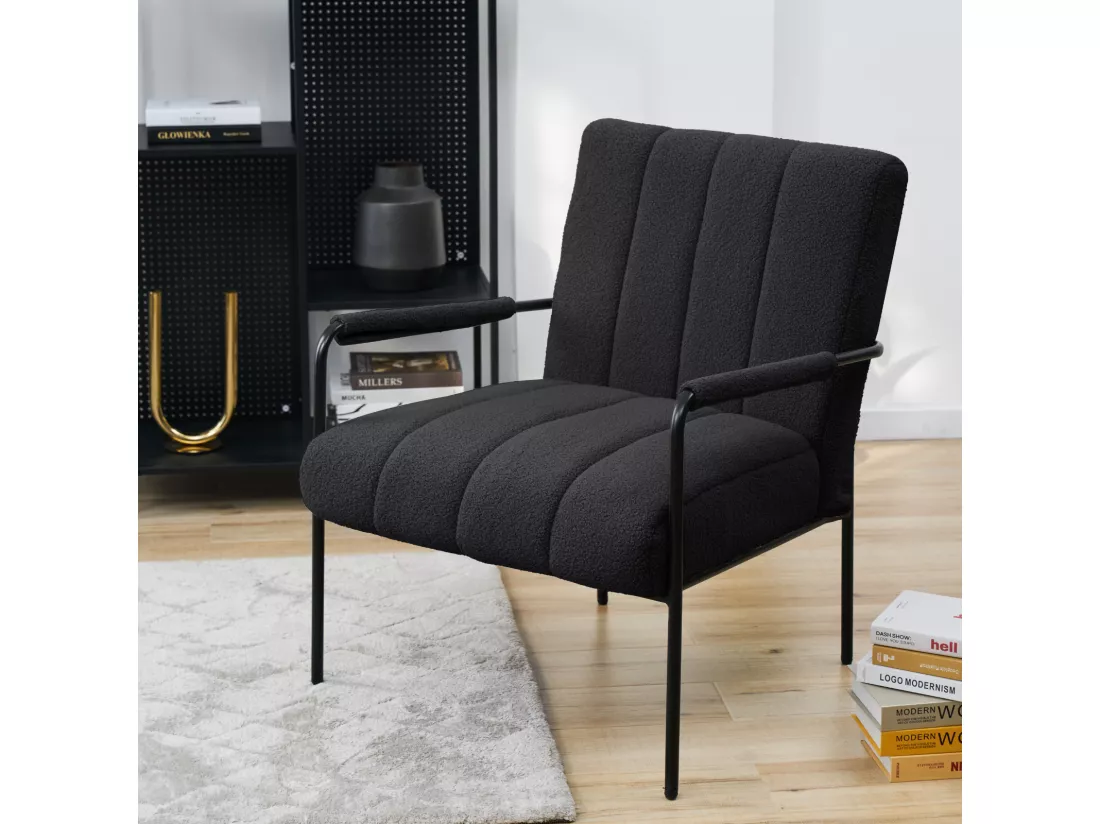 Fauteuil de salon SVITA KYLE Chaise rembourrée Chaise d'appoint Salon avec accoudoir Noir