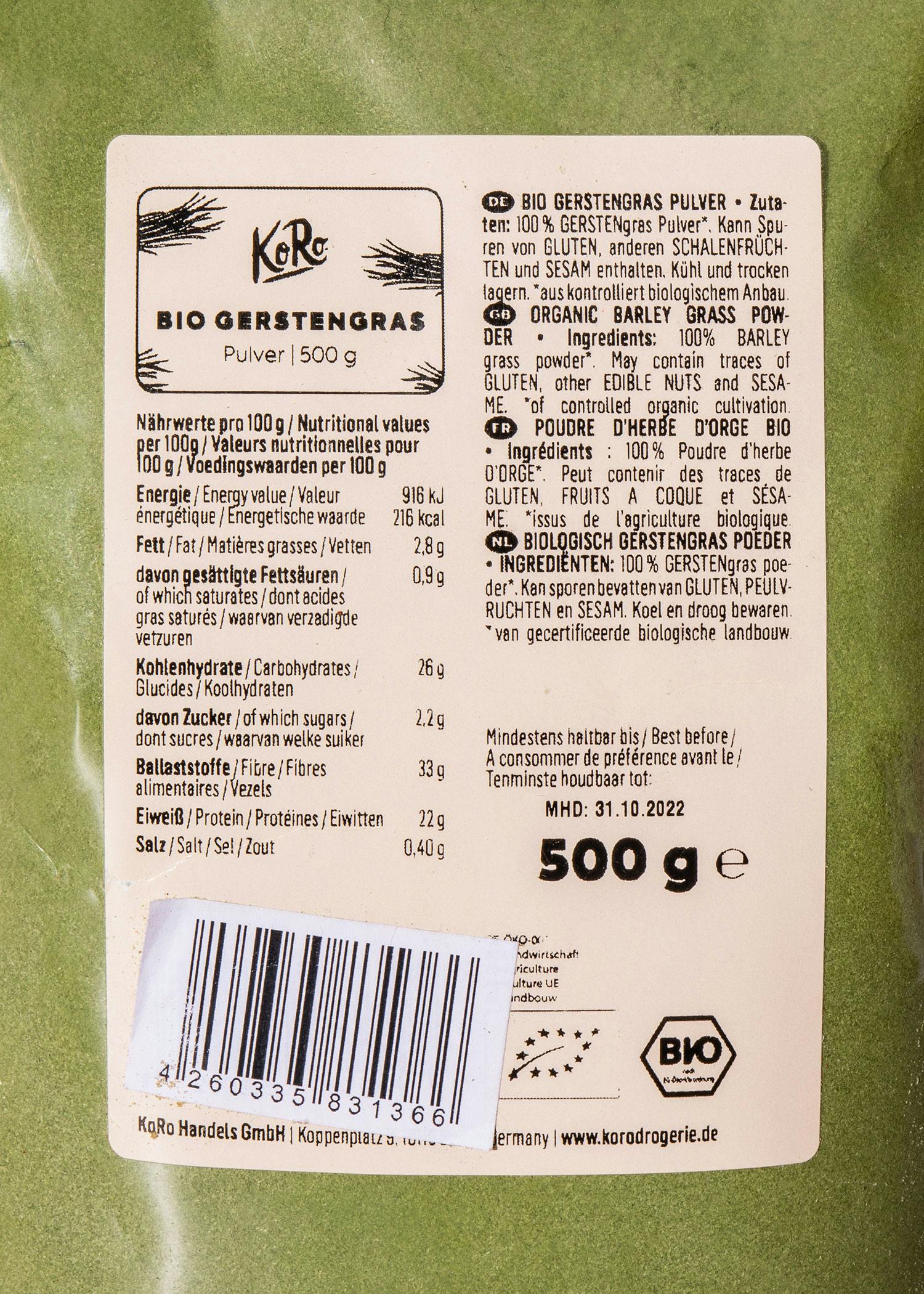 Bio Gerstengras Pulver 500 g