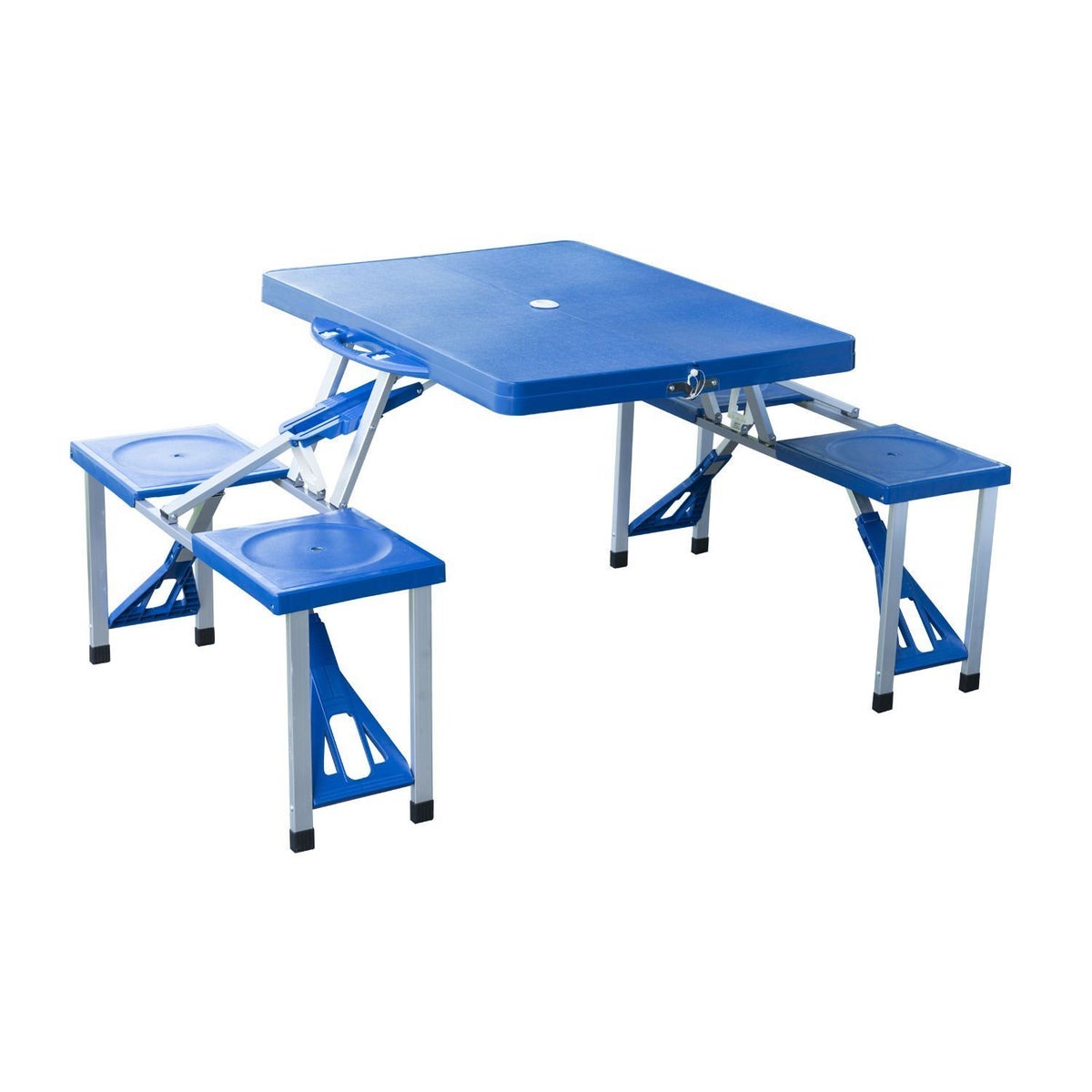 Outsunny Aluminium Kampeertafel, Picknickbank, met 4 Zitplaatsen, Opvouwbaar, 135,5 x 84,5 x 66 cm, Aluminium, Kunststof, Blauw
