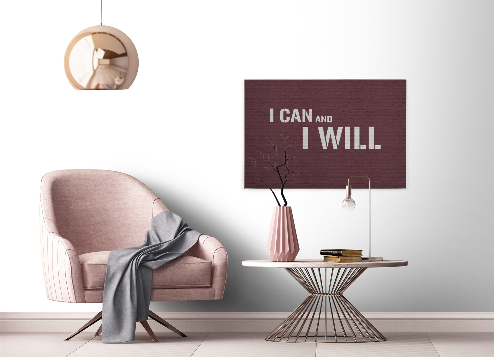 Leinwandbild I CAN AND I WILL - rot-grau - 90x60 cm