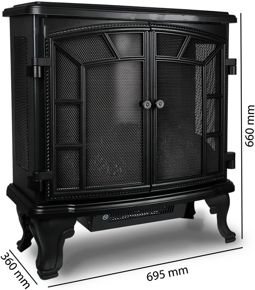 MONZANA® Elektrokamin LED Flammeneffekt 2000W Heizlüfter Elektrisch 2 Heizstufen Fernbedienung Heizung Timer Kamin Wohnzimmer Ofen 70x36x66cm Schwarz