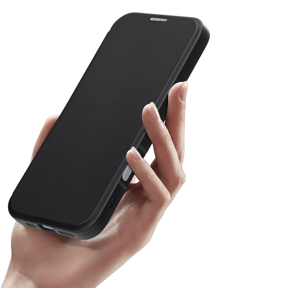 iPhone 16 MagSafe Hybrid Leder Tasche   Kunststoff Rückseite - Schwarz / Transparent