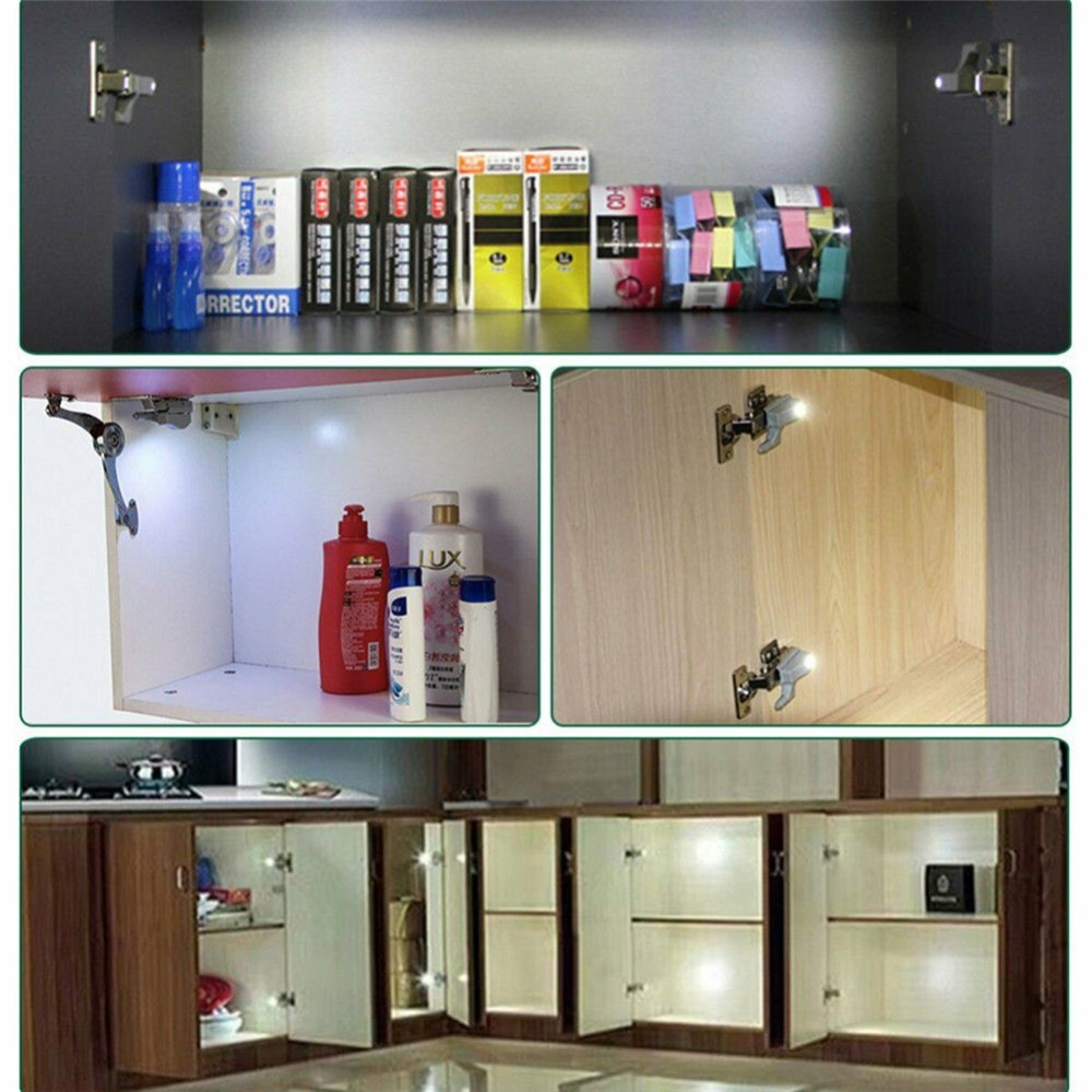 3 LED's Scharnier Licht Schrank Beleuchtung Kleiderschrank Leuchtsensor (Batteriebetrieben) - Kaltweiss