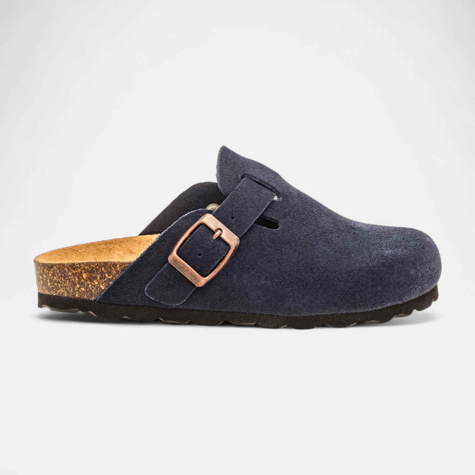 Mules semelle liège Garçon en cuir bleu marine