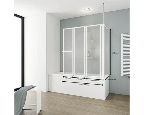3-delige badwand met zijpaneel SCHULTE Komfort 128,8 x 140 cm helder glasprofiel kleur wit D1511 04 01 140