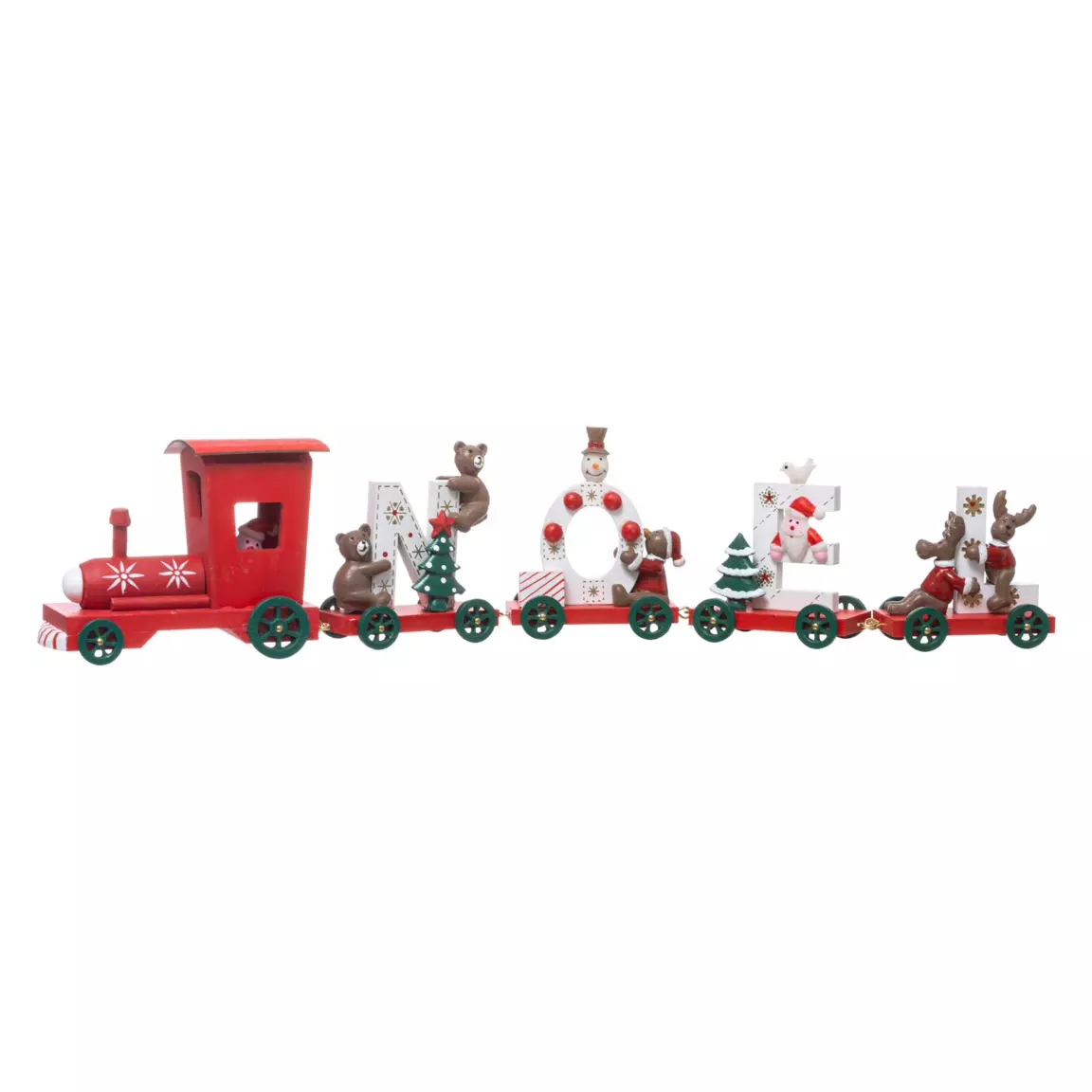 Train décoratif en bois (44 cm) Noël 4 wagons Rouge