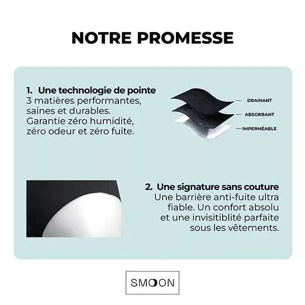 Calcinha menstrual de microfibra Smoon para fluxo intenso, preta, tamanho grande.