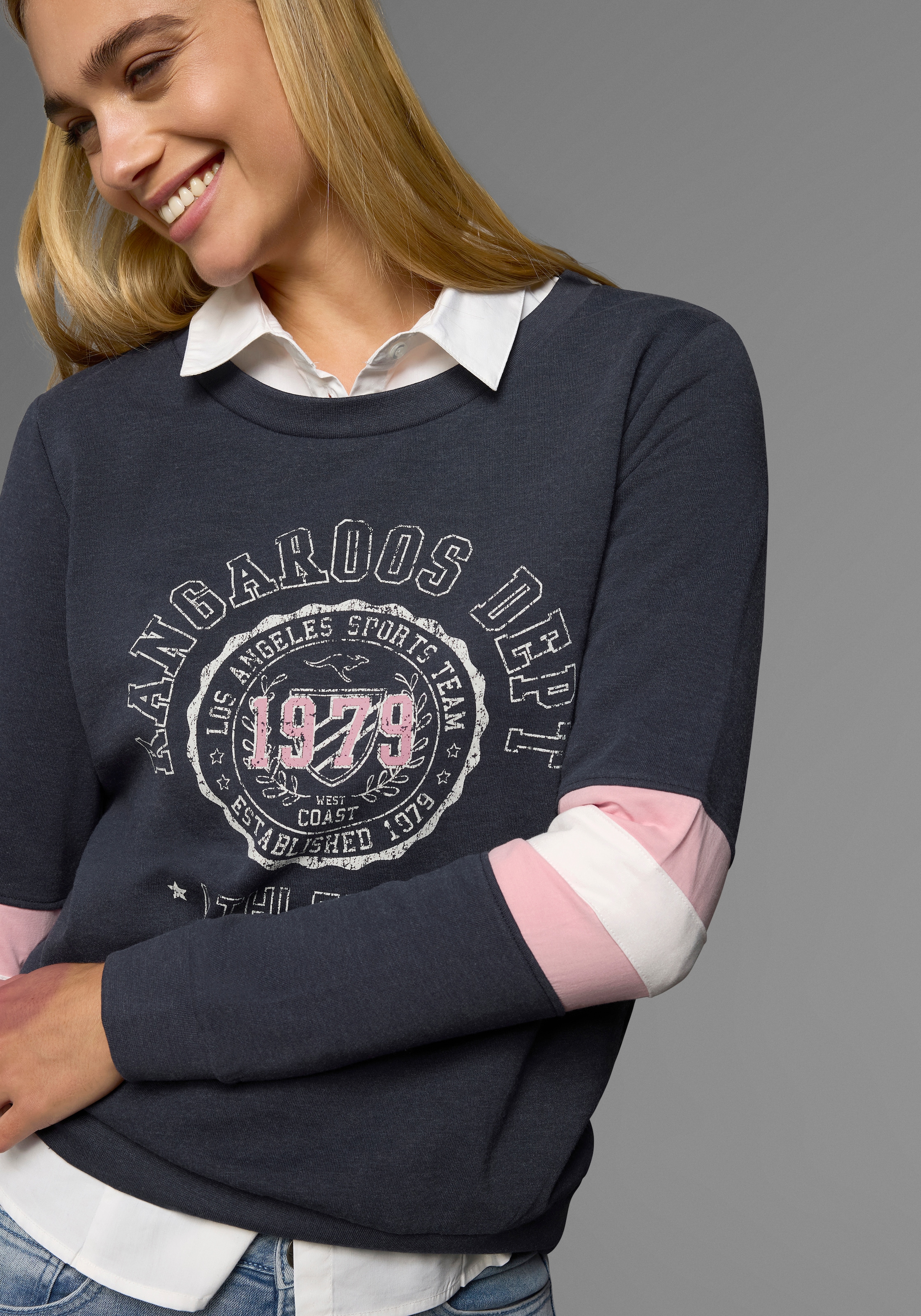 KangaROOS Sweatshirt , Langarm,  figurumschmeichelnde Passform,  bedruckte Optik