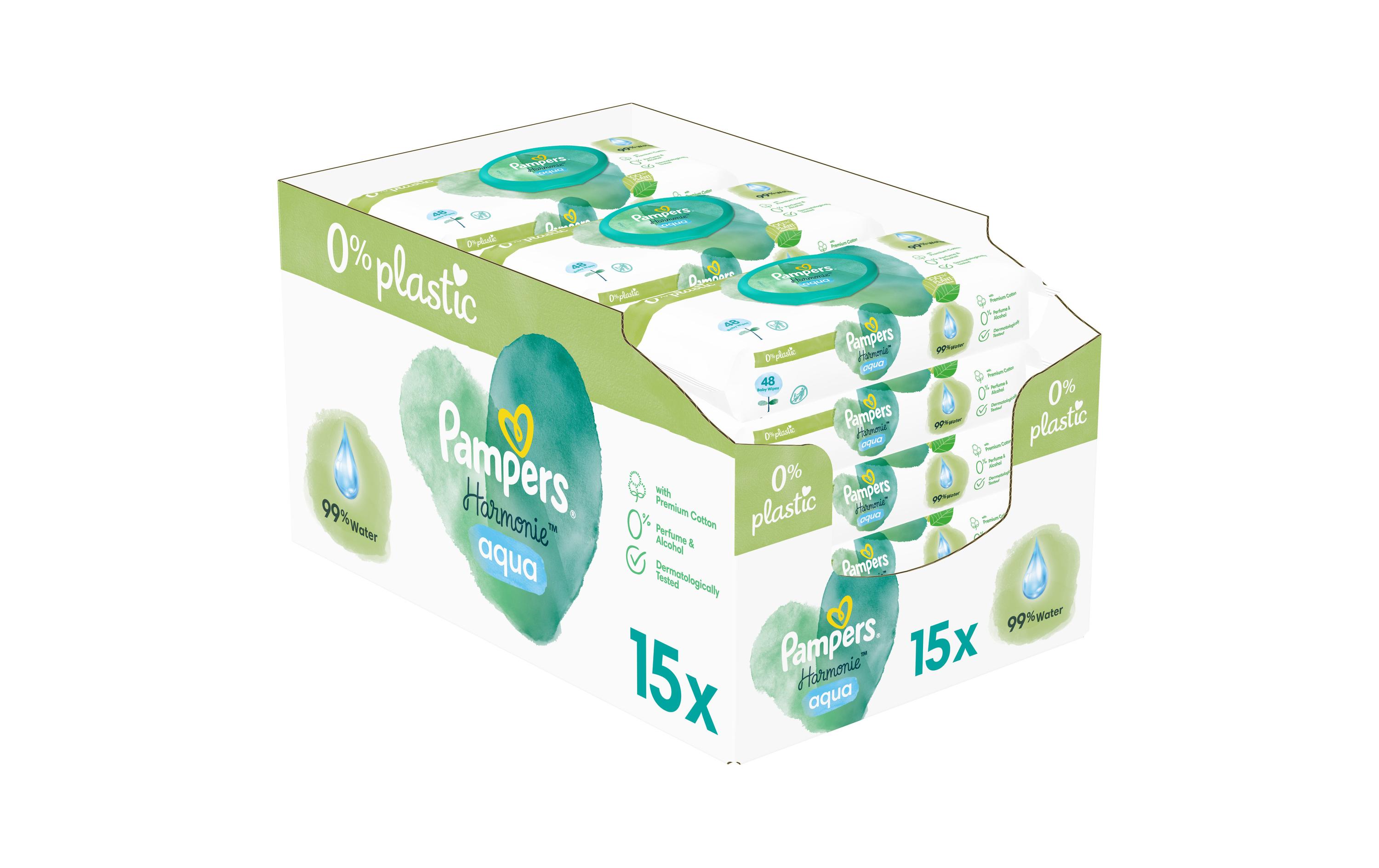 Feuchttücher Harmonie Aqua Giga Pack 15 x 48 Stk.Für eine sanfte Reinigung von Gesicht, Hand oder Po Ihres Babys