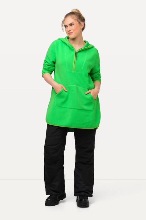 Long-Teddy-Fleecepullover, Kapuze, Zipper, Langarm