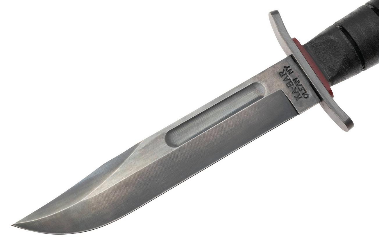KA-BAR State & Union USMC Red Spacer SU6417, Gun Blued 1095CV, Stacked Leather, vaststaand mes