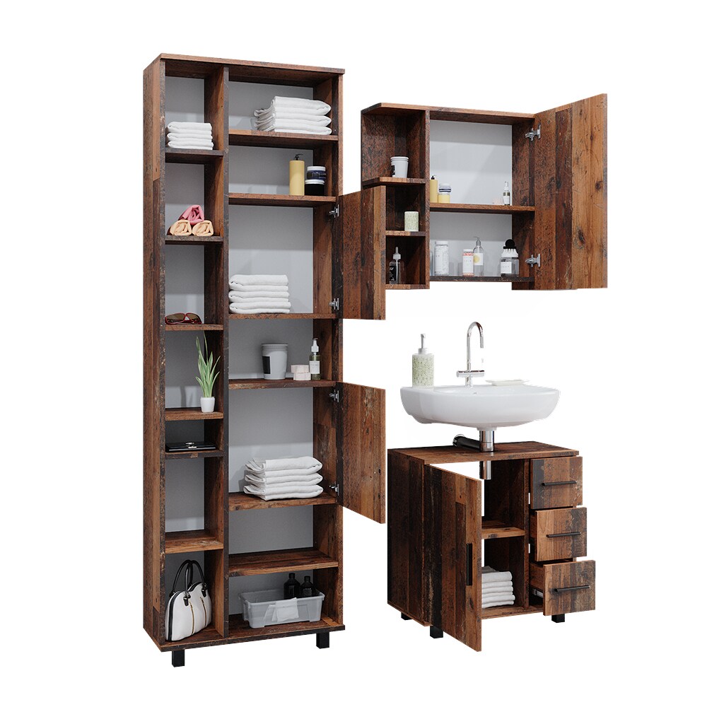Vicco Badmöbelset Ilias Old Style modern Badezimmerschrank Badschrank Badezimmermöbel Waschtischunterschrank Waschbeckenunterschrank Spiegelschrank Schranktür Schrankfach Schrankschublade