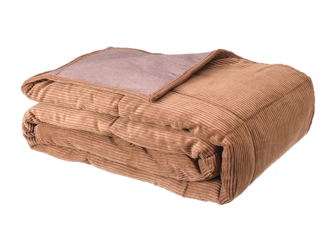 Couvre lit en velours côtelé - 125 x 225 cm - Terracotta - PRILIO