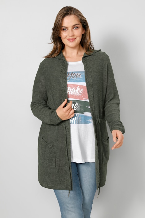 Strickjacke, Kapuze, Taillen-Bindeband, Langarm