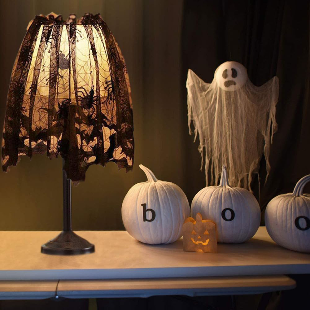 (146x50cm) Spinnen Netz Tuch Gardine Halloween Türvorhang Deko Lampenschirm Rock Kaminschal - Spinne / Fledermaus