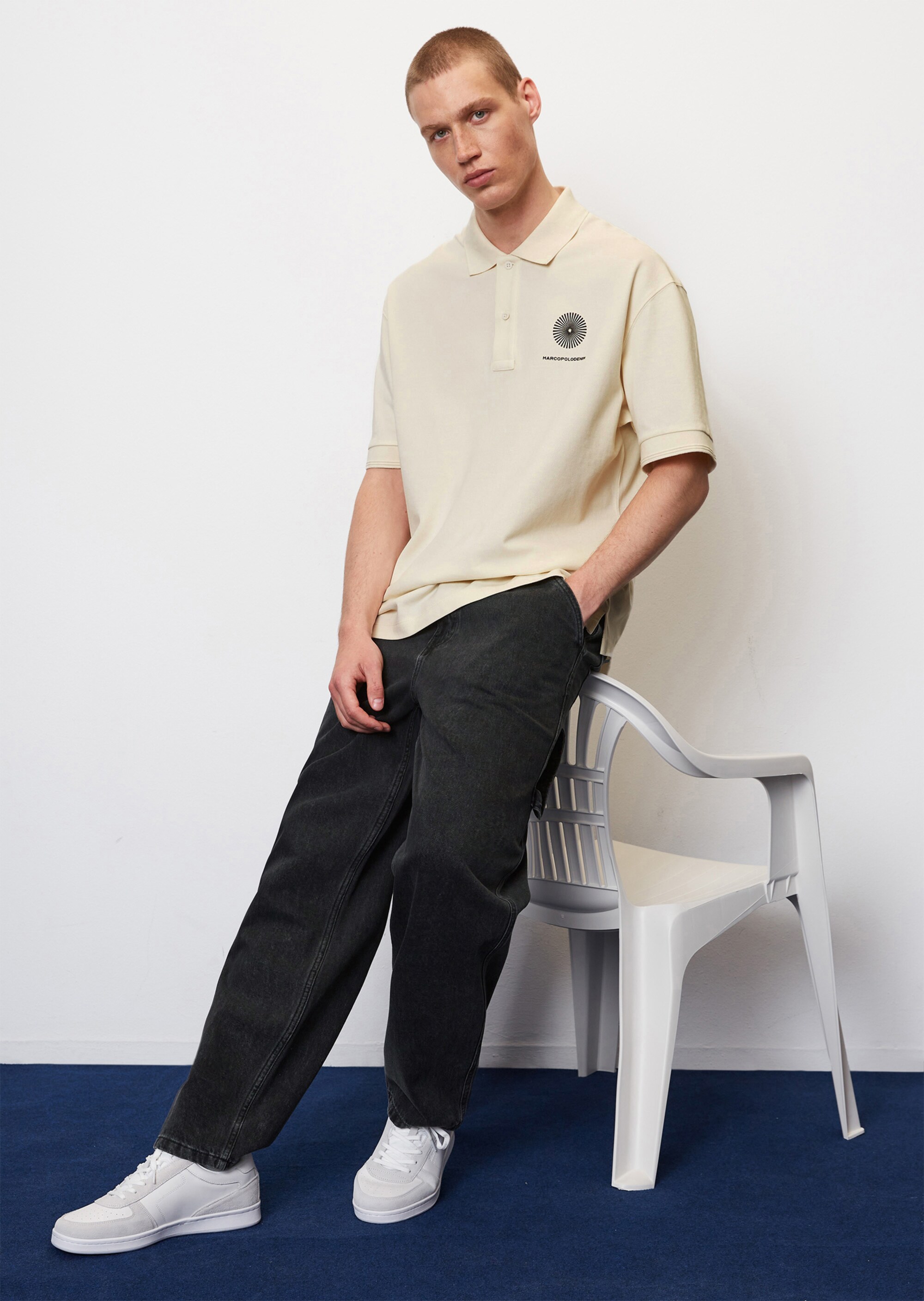 Kurzarm-Poloshirt Piqué oversized aus reiner Bio-Baumwolle