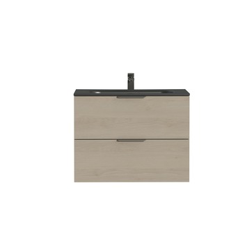 Tiger Studio badkamermeubel 80 cm naturel eiken met wastafel polybeton mat zwart greep rvs plat
