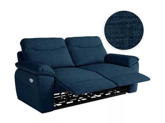 Canapé de relaxation électrique Ross 3 places en tissu texturé 3D - Bleu foncé - L200 x P100 x H102cm - Loungitude