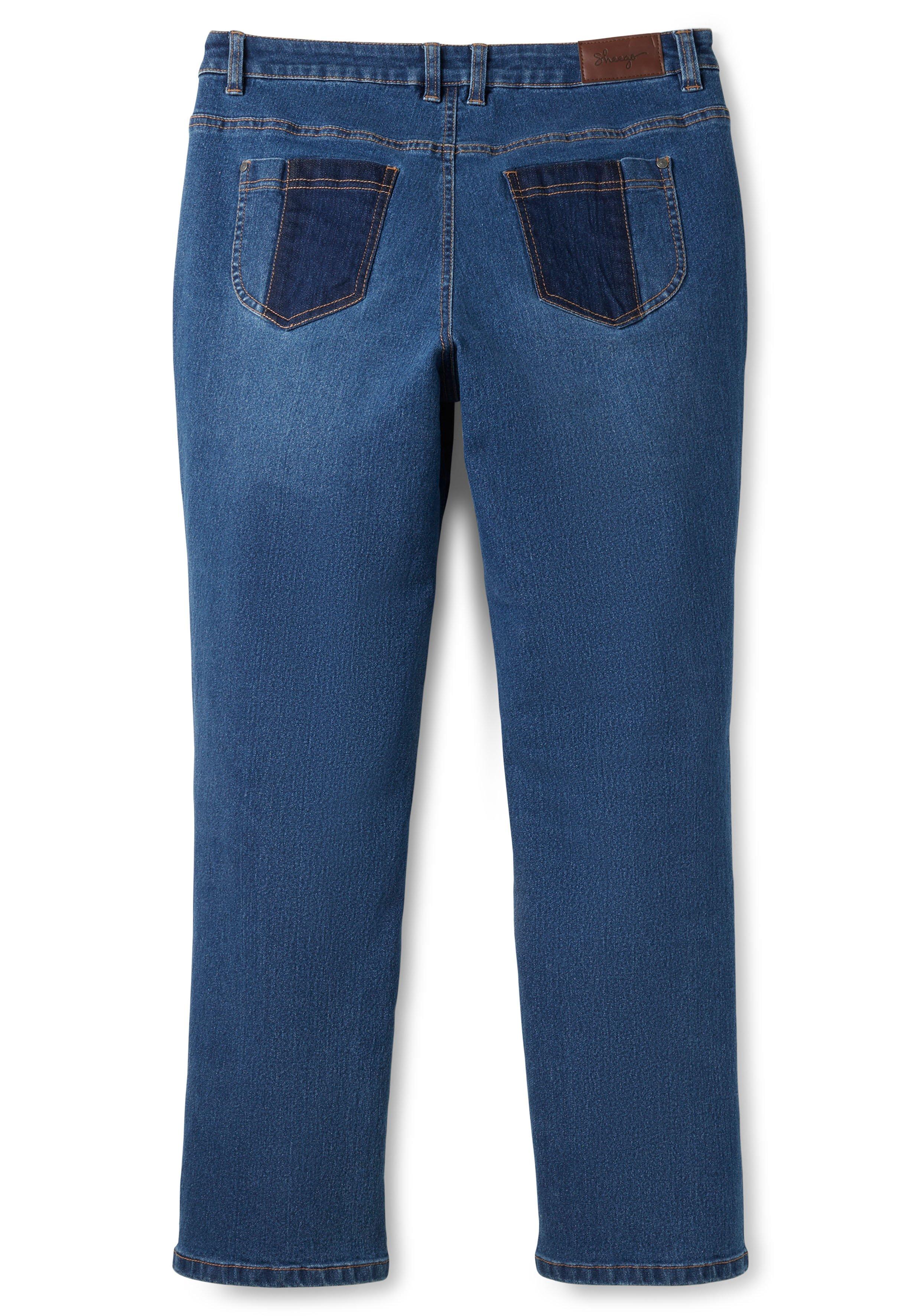 Gerade Jeans mit Kontrastdetails an Bein und Taschen
