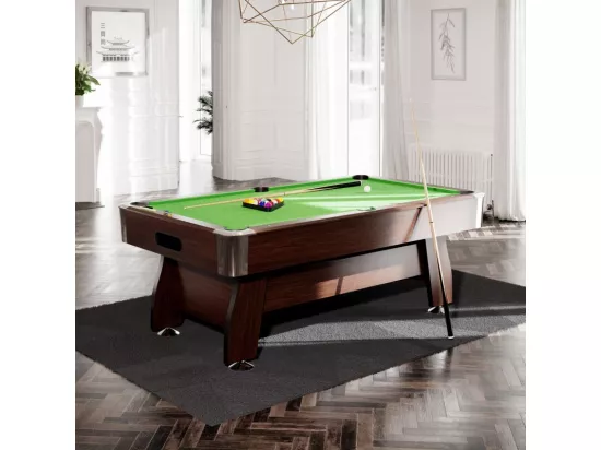 Billard Americain avec Retour de boules automatique et Accessoires -Marron et Tapis Vert - 213 x 122 cm