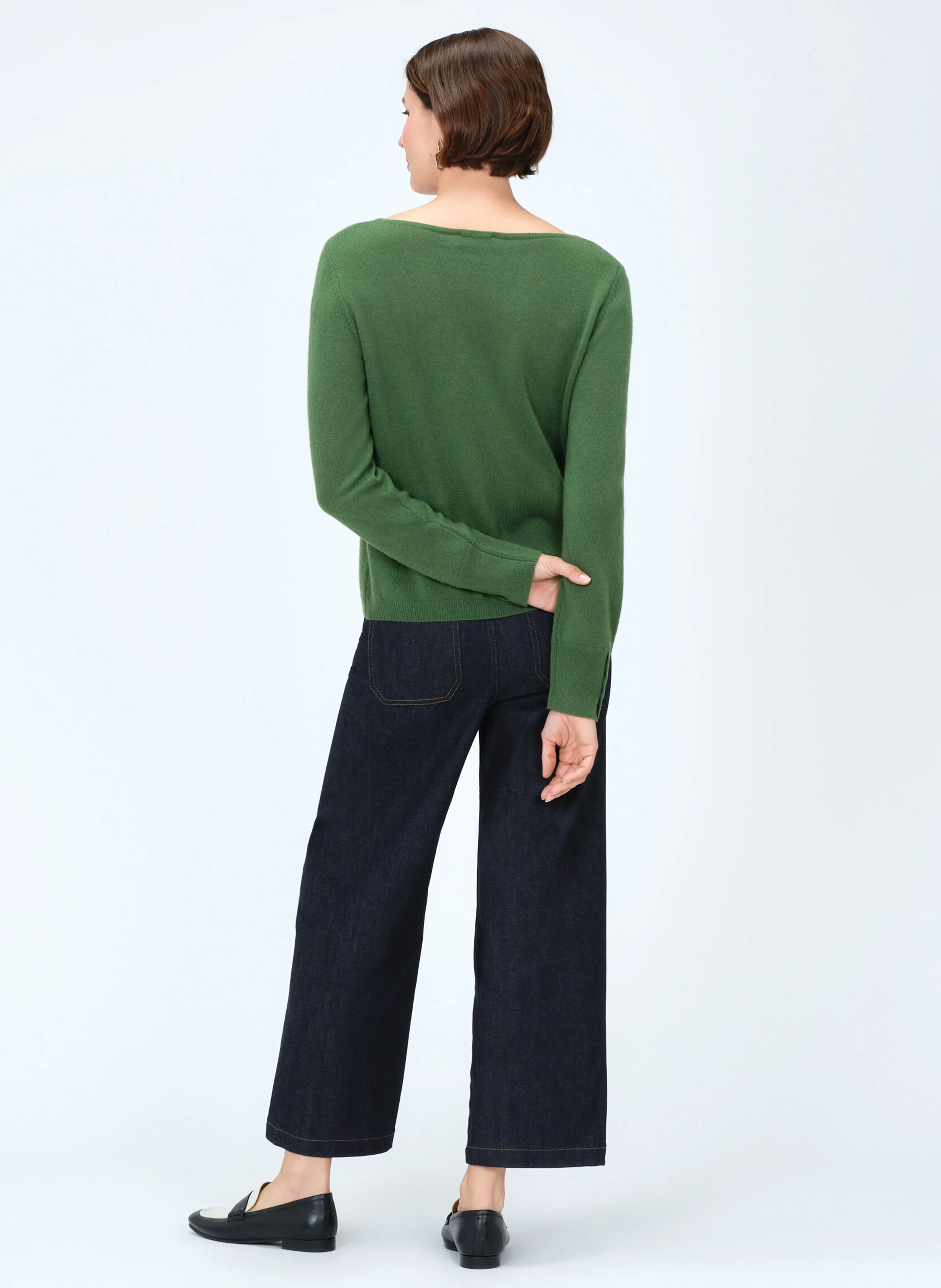 MZOAN - Pull droit col bateau en cachemire | Vert