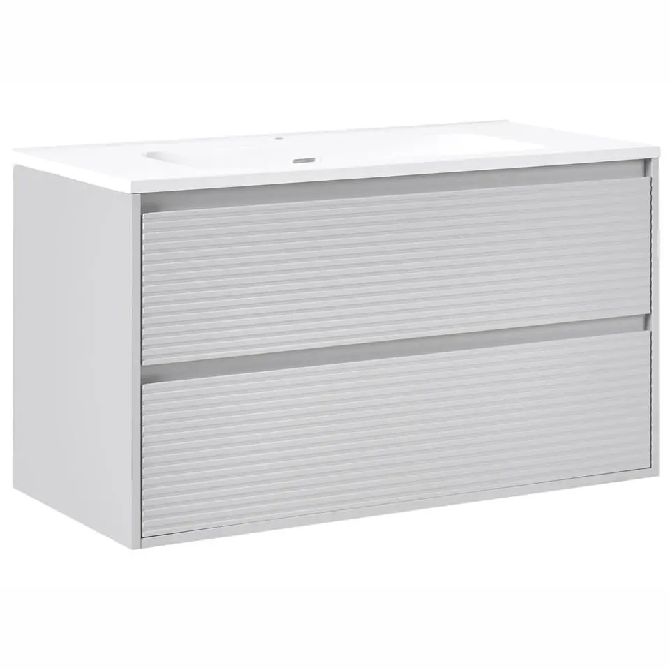 BAHIA - Wandgemonteerd meubel met wasbak - Grijs - MDF