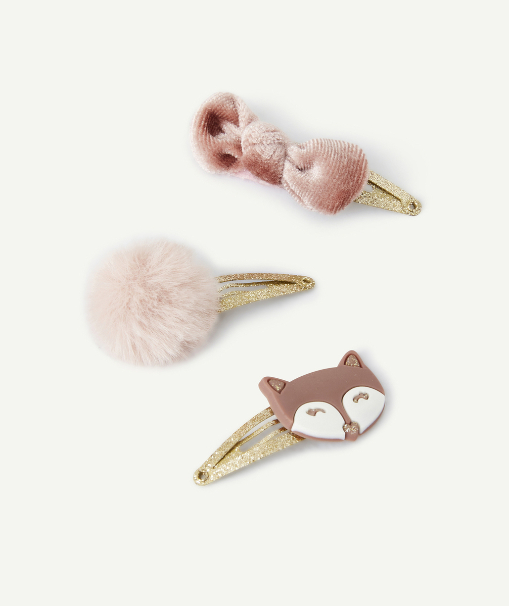 LOT DE 3 BARRETTES BÉBÉ FILLE PAILLETÉS AVEC POMPON