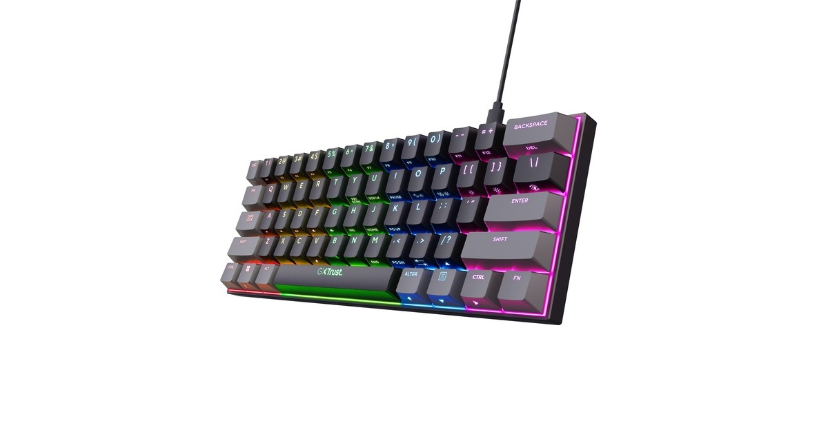 TrustGXT 867 Acira 60% mini mechanisch gaming-toetsenbord, gaming toetsenbord  (Zwart, US lay-out, Outemu Red, 60%, RGB)