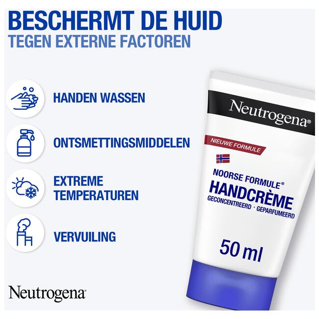 Neutrogena® handcrème geparfumeerd, Noorse formule, voedende en beschermende vochtinbrengende crème voor droge en beschadigde handen, 1 x 50 ml