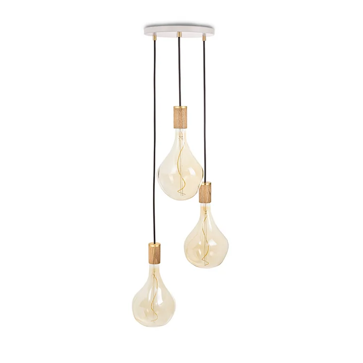 Tala - Eiche Triple Pendelleuchte Set, inklusive 3 x Voronoi II LED-Leuchtmittel E27, weiss / Messing