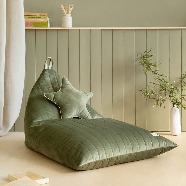 Nobodinoz - Essaouira Sitzsack Samt, 115 x 77 cm, gold bubble / slate grey