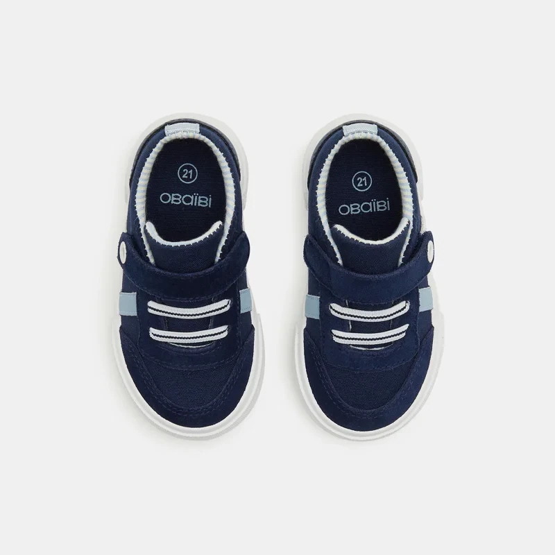 Tennis bi-matières lacets élastique bleues bébé garçon Bleu