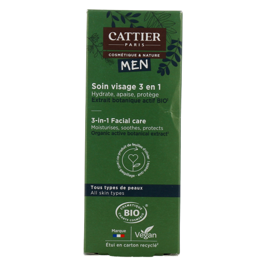 Cattier Men soin visage homme 3 en 1 - Hydrate, apaise et protège