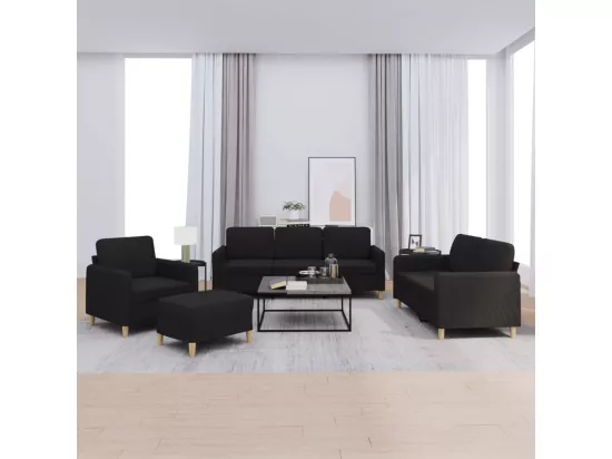 Ensemble de canapés 4 pièces avec coussins Noir Tissu
