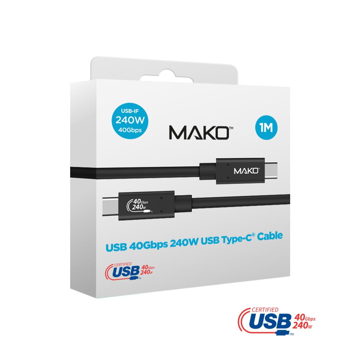 (1m) 240W USB C auf USB C Ladekabel Datenkabel Thunderbolt 4 8K Monitor-Verbindungskabel 40 Gbit/s (MACA0032) - Schwarz