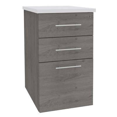 Caisson HT bureau - steely/stelly manager - Profondeur 60 cm - chene gris - top blanc perle