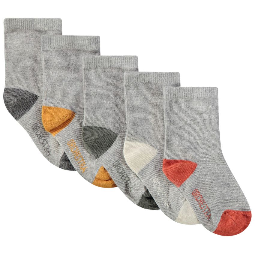 Lot de 5 paires de chaussettes bicolores pour bébé garçon - Gris chiné