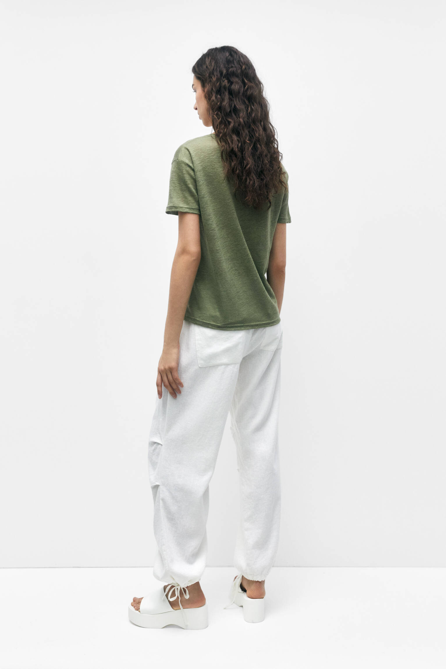 CAMISETA DE LINHO DE MANGA CURTA - VERDE