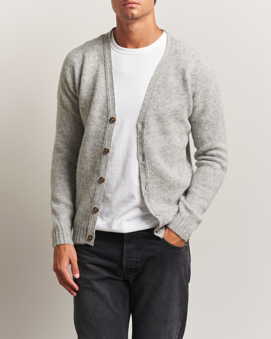 Harley Of Scotland Brushed Supersoft Lambswool Cardigan Silver