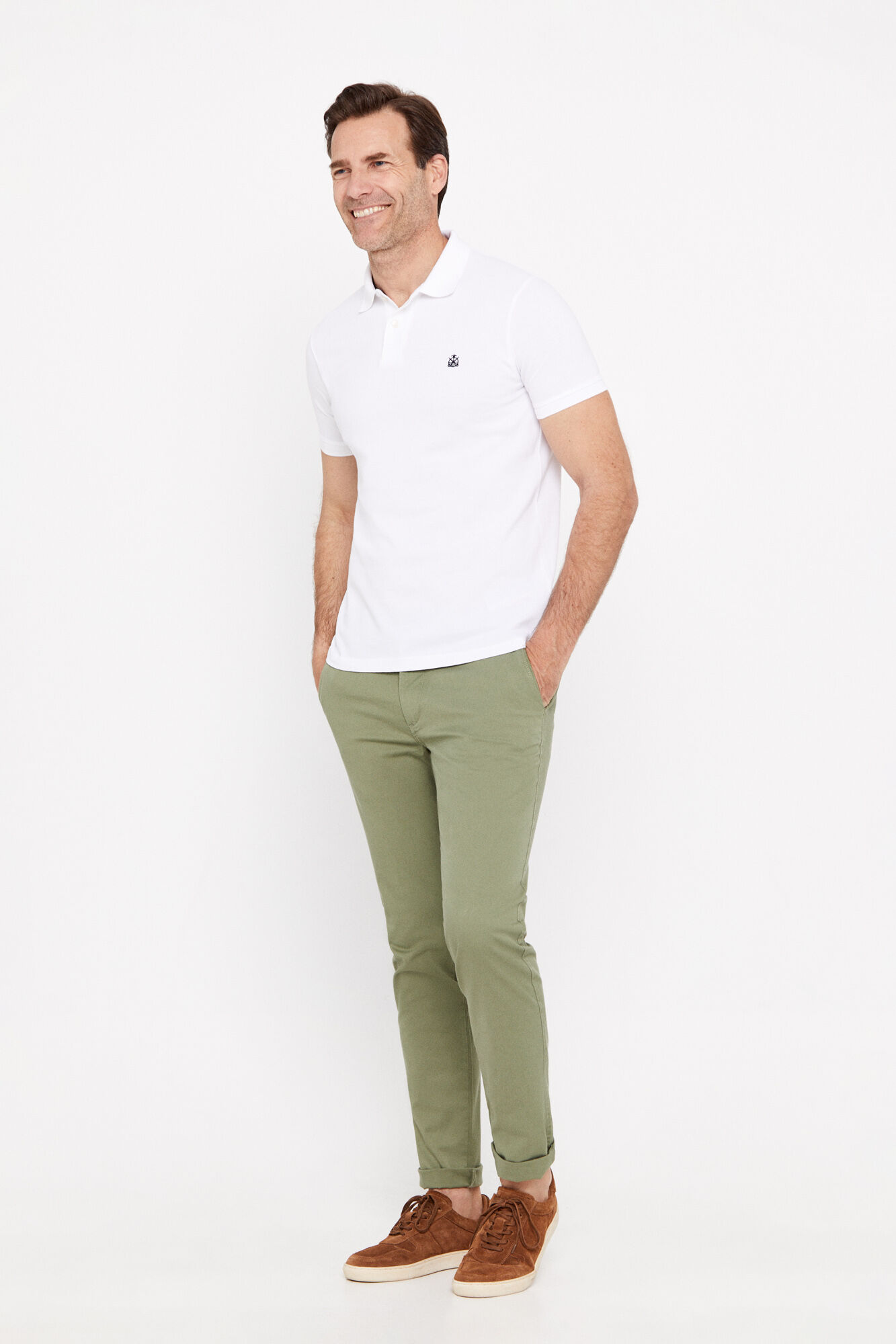 Camisa polo básica de piqué com modelagem slim - Branca