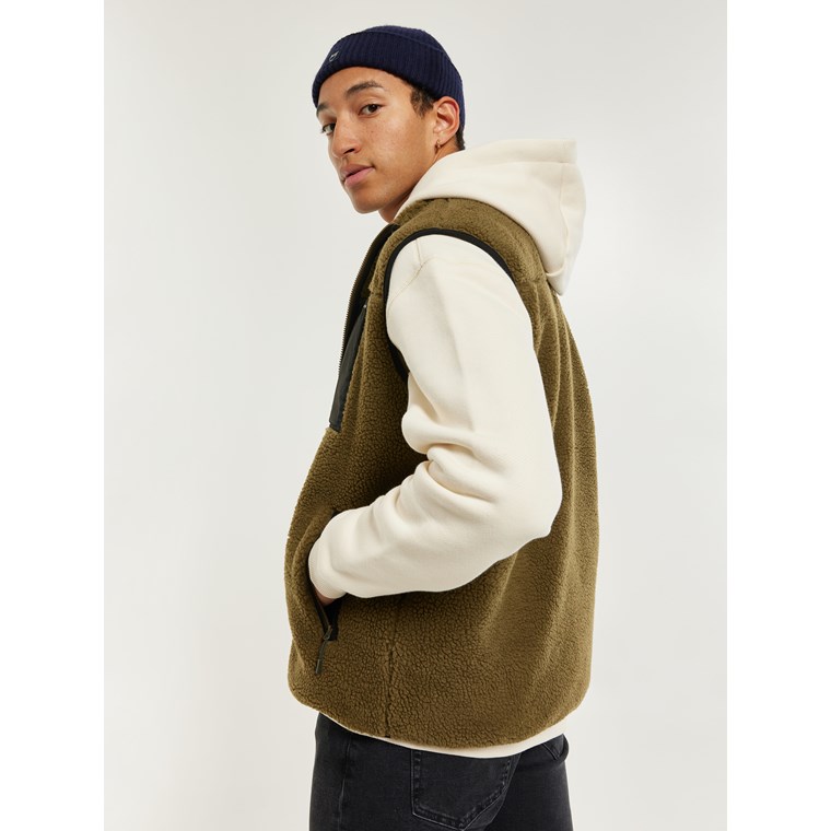 KnowledgeCotton Apparel Teddy Fleece Vest Dark Olive