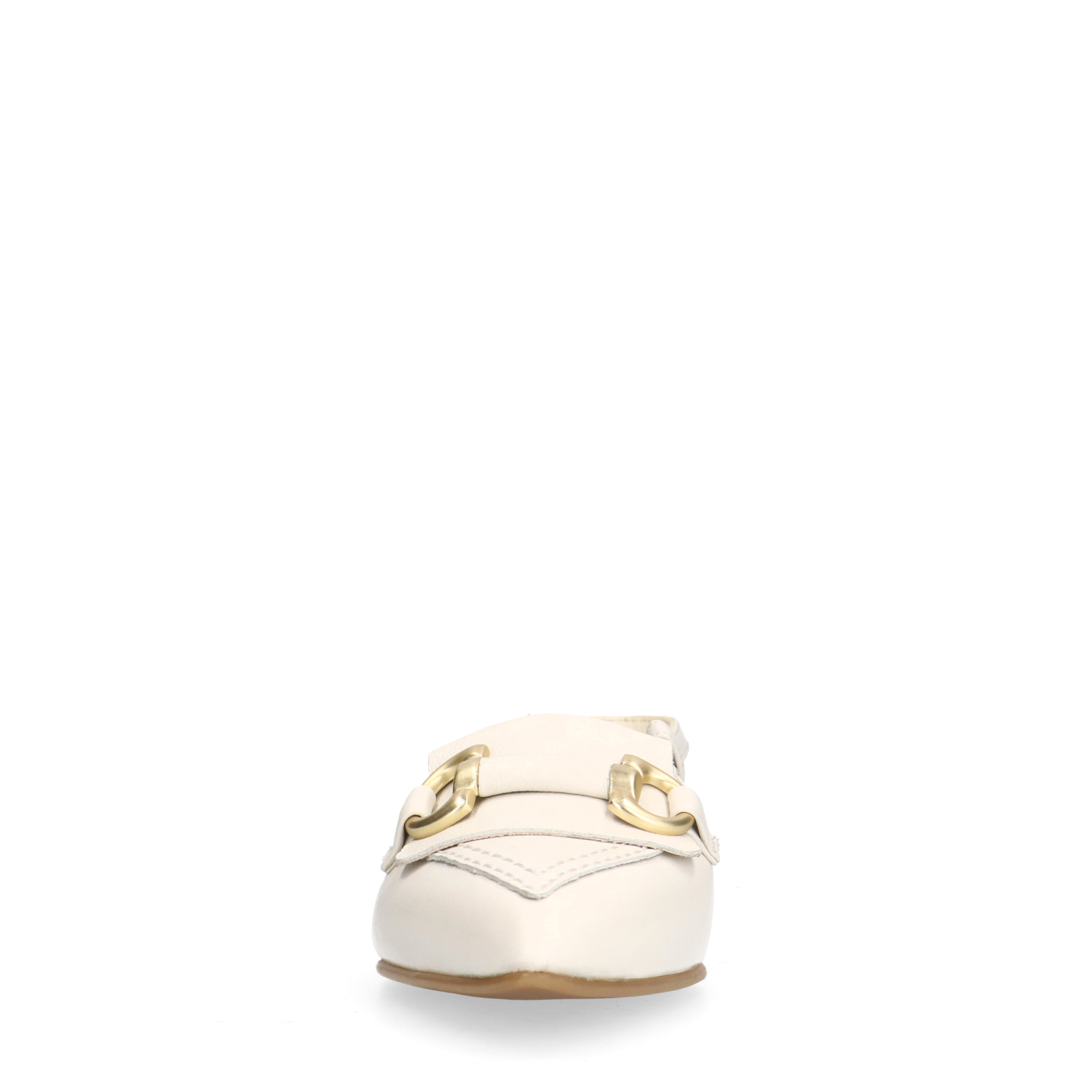 Witte leren slingbacks met goudkleurige chain