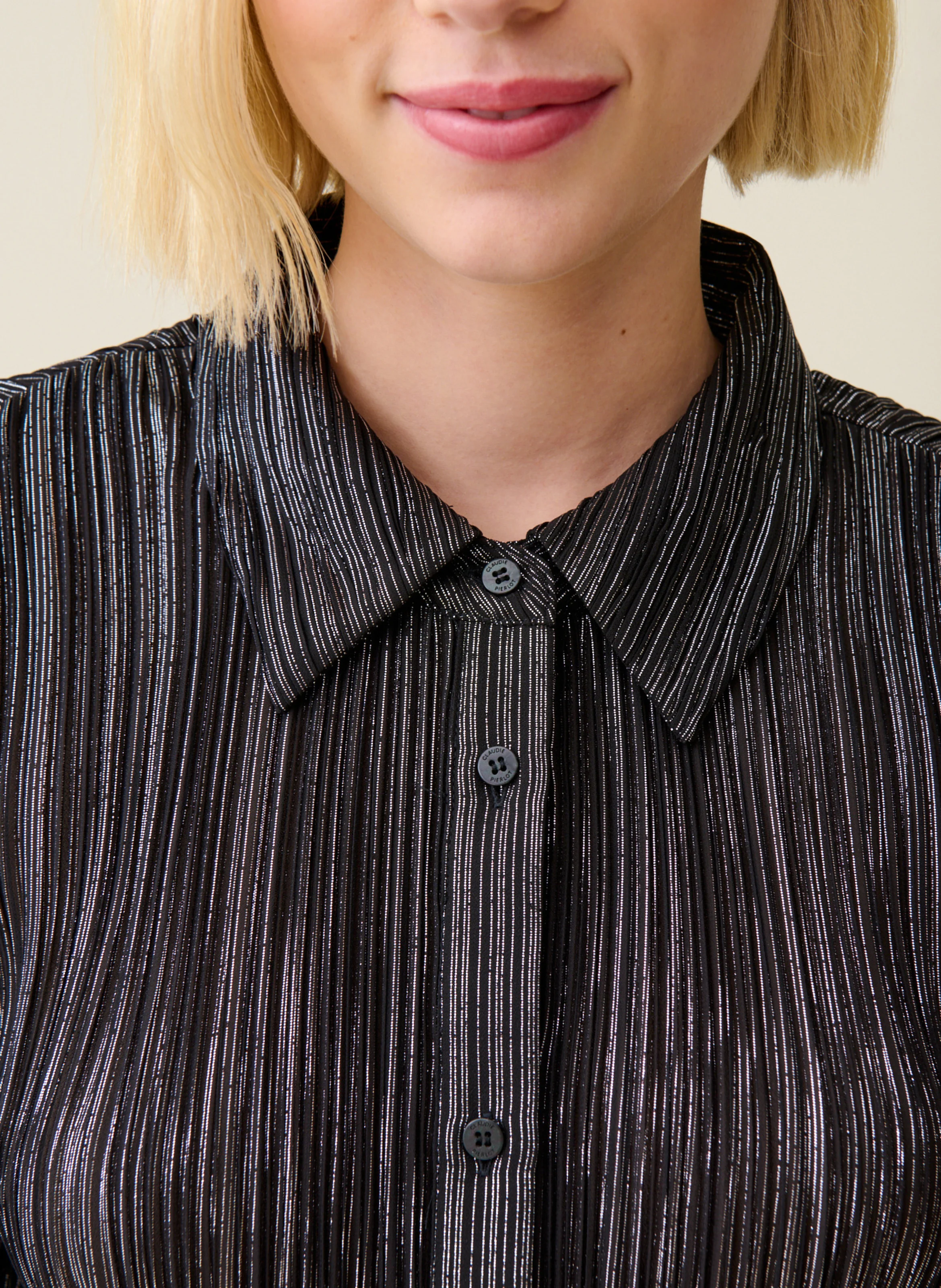 Chemise col classique plissée | Noir